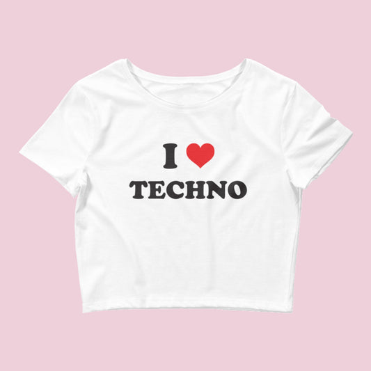 I Love Techno Women’s Crop Baby Tee