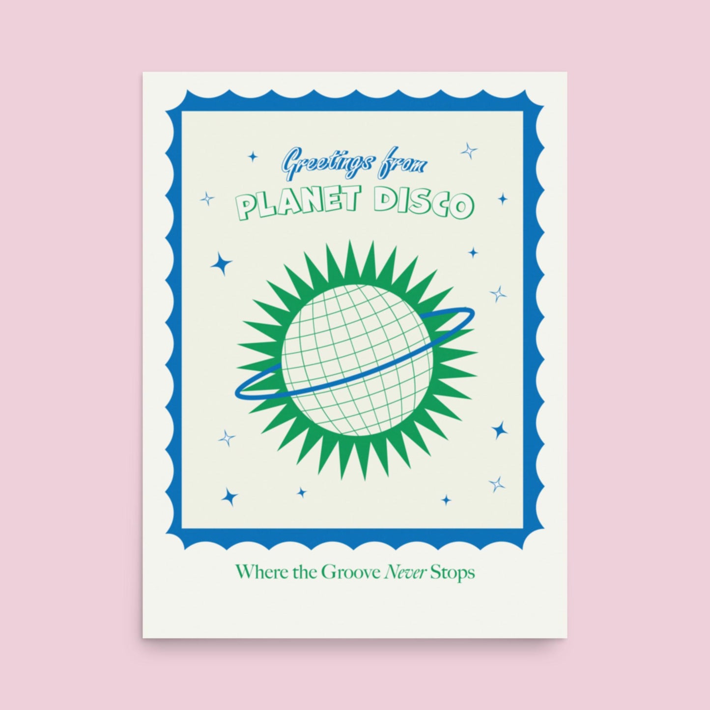Greetings From Planet Disco Green and Blue Poster