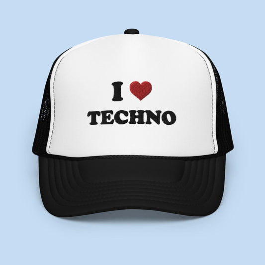 I Love Techno Foam Trucker Hat