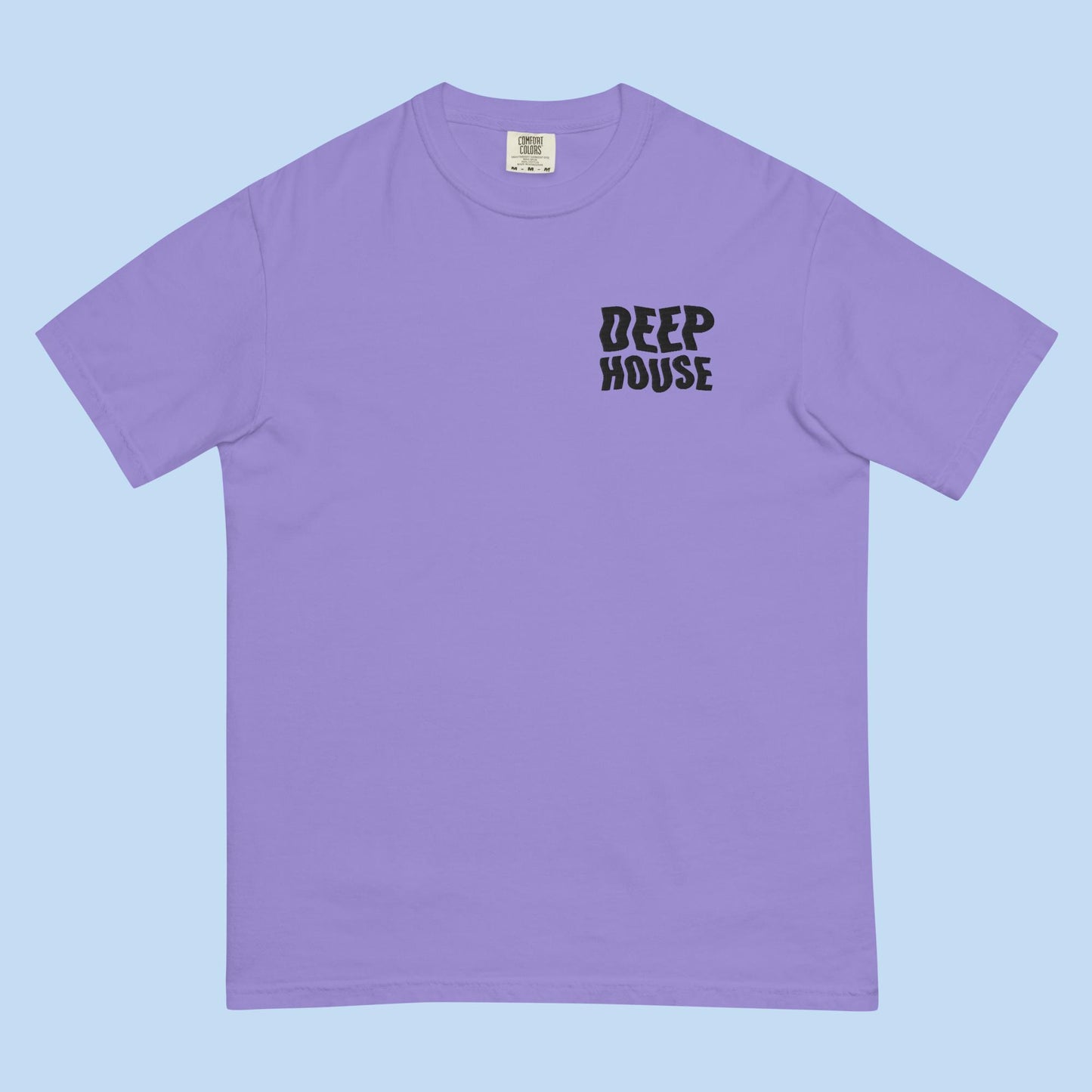 Deep House - Black Embroidery Unisex Garment-Dyed Heavyweight T-shirt